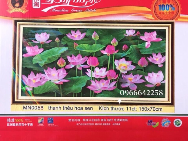 Tranh thêu đầm hoa sen ( chưa thêu ) Mn0088