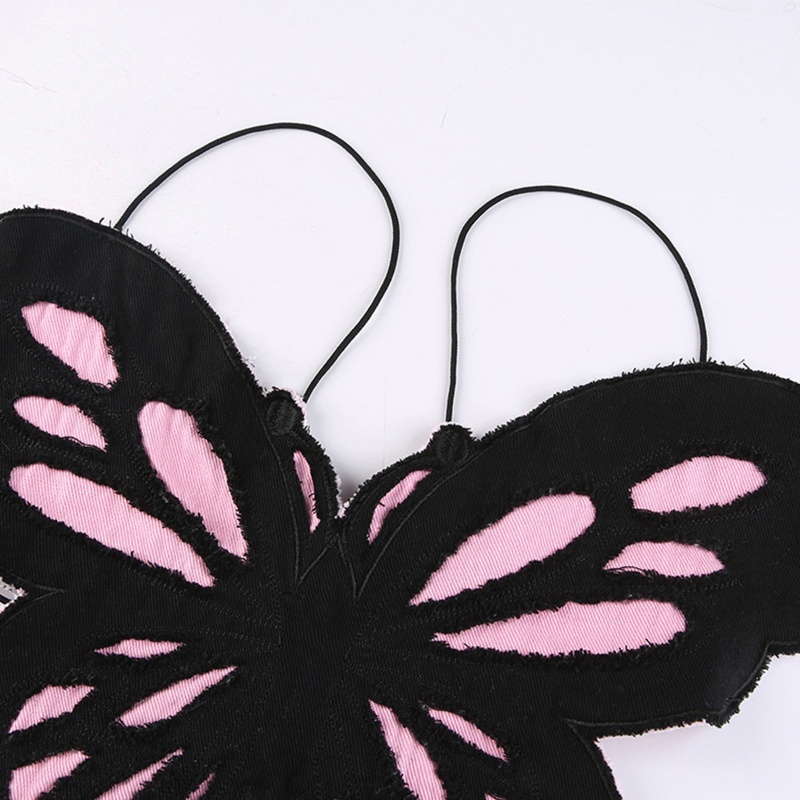 Áo Crop Top Hai Dây Cổ Chữ V Cột Dây Hở Lưng Họa Tiết Cánh Bướm Nhiều Màu Quyến Rũ Phong Cách Harajuku Cho Nữ