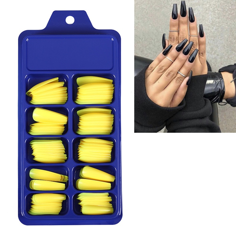 [Hàng mới về] Bộ 100 móng tay giả dáng dài vuông màu kẹo trơn che phủ toàn móng