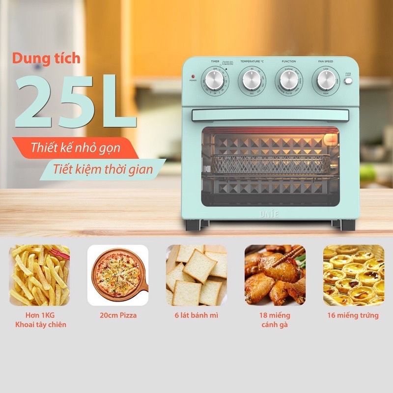 Lò nướng kiêm nồi chiên không dầu tiện lợi UNIE Q37 1700W, dung tích 25L - Hàng chính hãng