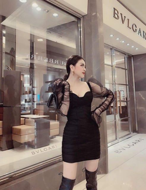 ĐẦM BODY TAY LƯỚI NHÚN