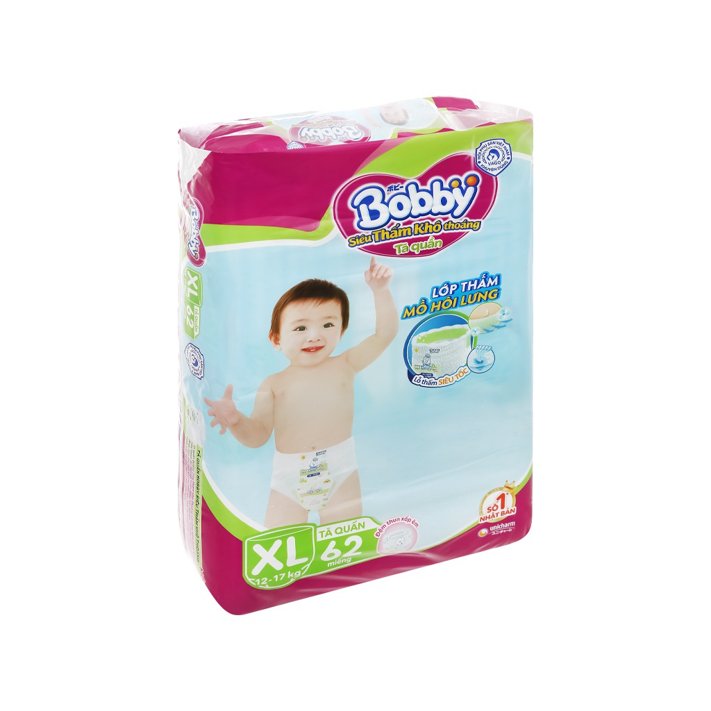 Tã quần Bobby XL62 ( từ 12-17kg) mẫu mới - HSD luôn mới