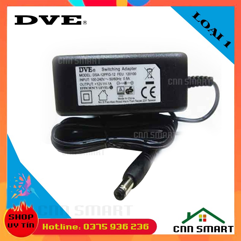 Nguồn Camera DVE ( Adapter 1A ) 12V-1A Chân To - Dùng Cho Camera IP Wifi - Analog DSS - Chính hãng Bảo Hành 12 Tháng