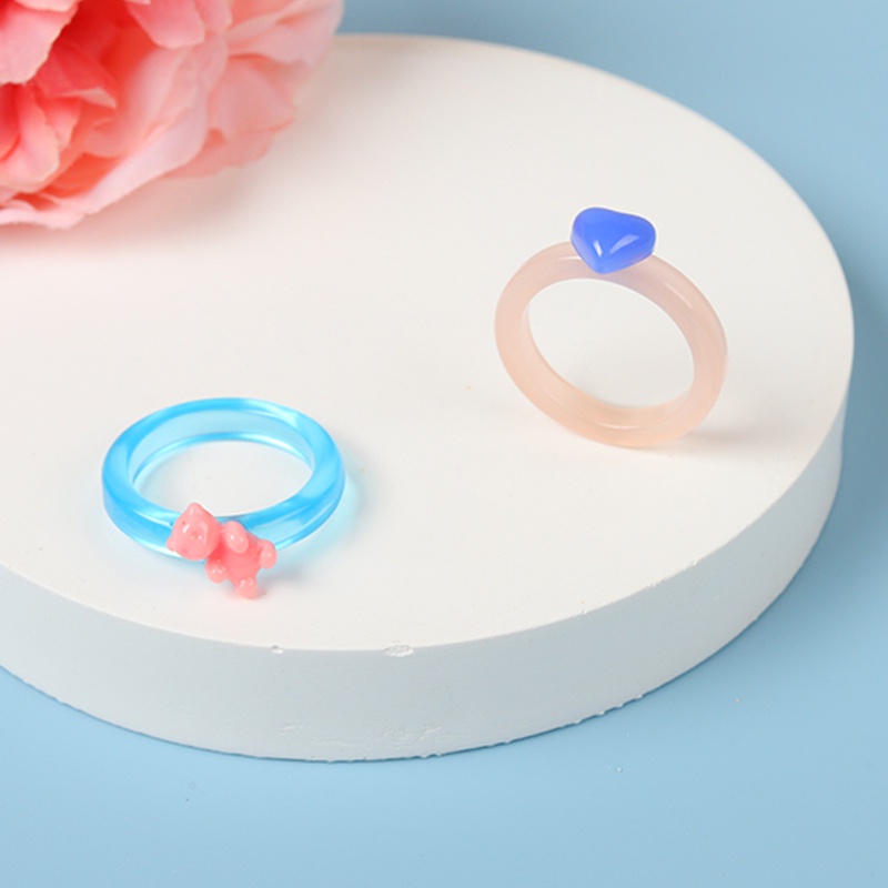 Cặp Nhẫn Hình Trái Tim Màu Xanh Dương Hồng Thời Trang Cho Cặp Đôi