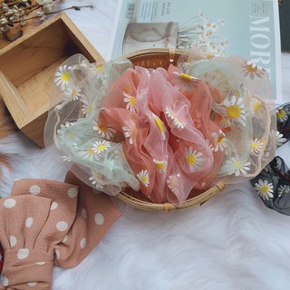 Dây cột (buộc) tóc Scrunchies thêu hoa Hàn Xẻn