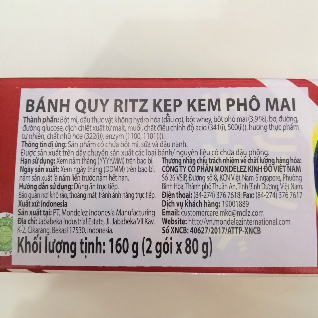 Bánh Quy Ritz Crackers Kẹp Kem Phô Mai (Hộp 160g)