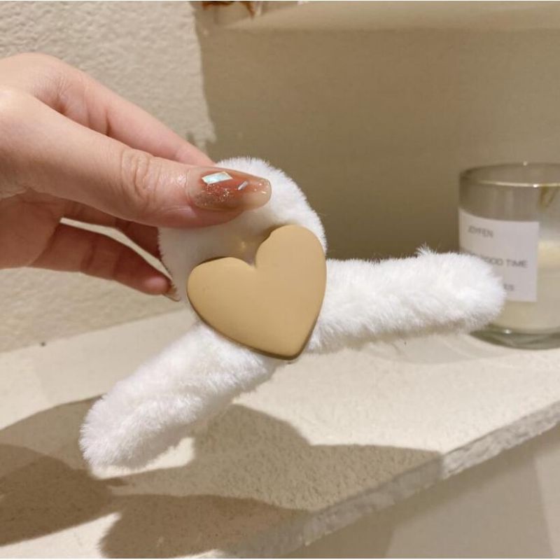 Kẹp Tóc Phối Lông Hình Trái Tim Thời Trang Cho Nữ