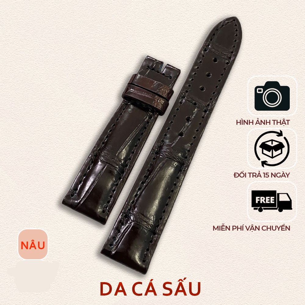 Dây đồng hồ da cá sấu TIẾN CÔNG thời trang màu nâu DD1006