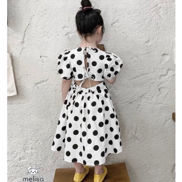 Đầm Công Chúa Tay Phồng Họa Tiết Chấm Bi Hở Lưng Dành Cho Bé Gái HOT