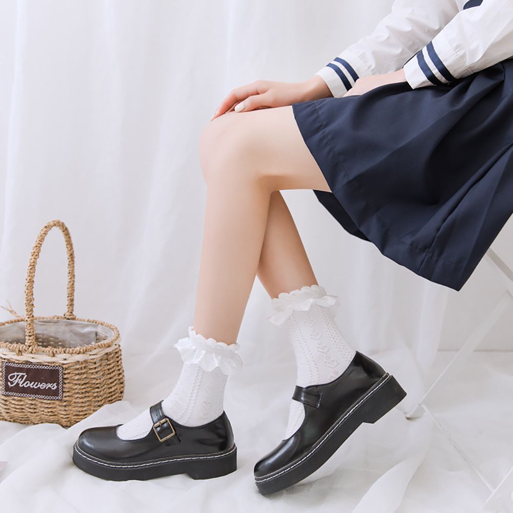 Vớ cotton mềm cổ thấp phối xếp ly nhiều màu thời trang lolita cho nữ