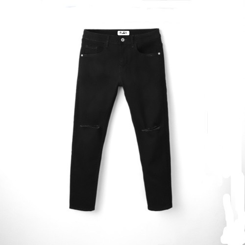 Quần jean nam Flex Fullbox basic chất co giãn, phong cách trẻ trung, năng động, form jean đen rách gối | BigBuy360