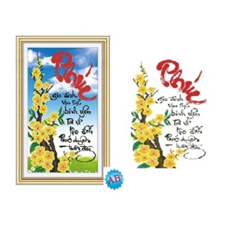 Tranh đính đá chữ phúc cành mai vàng tuyệt đẹp