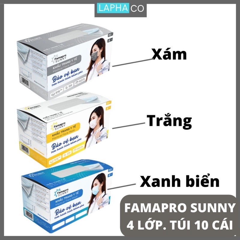 50 cáiKhẩu trang y tế 4 lớp kháng khuẩn Famapro Sunny hộp 50 cái - Chính hãng công ty Nam Anh