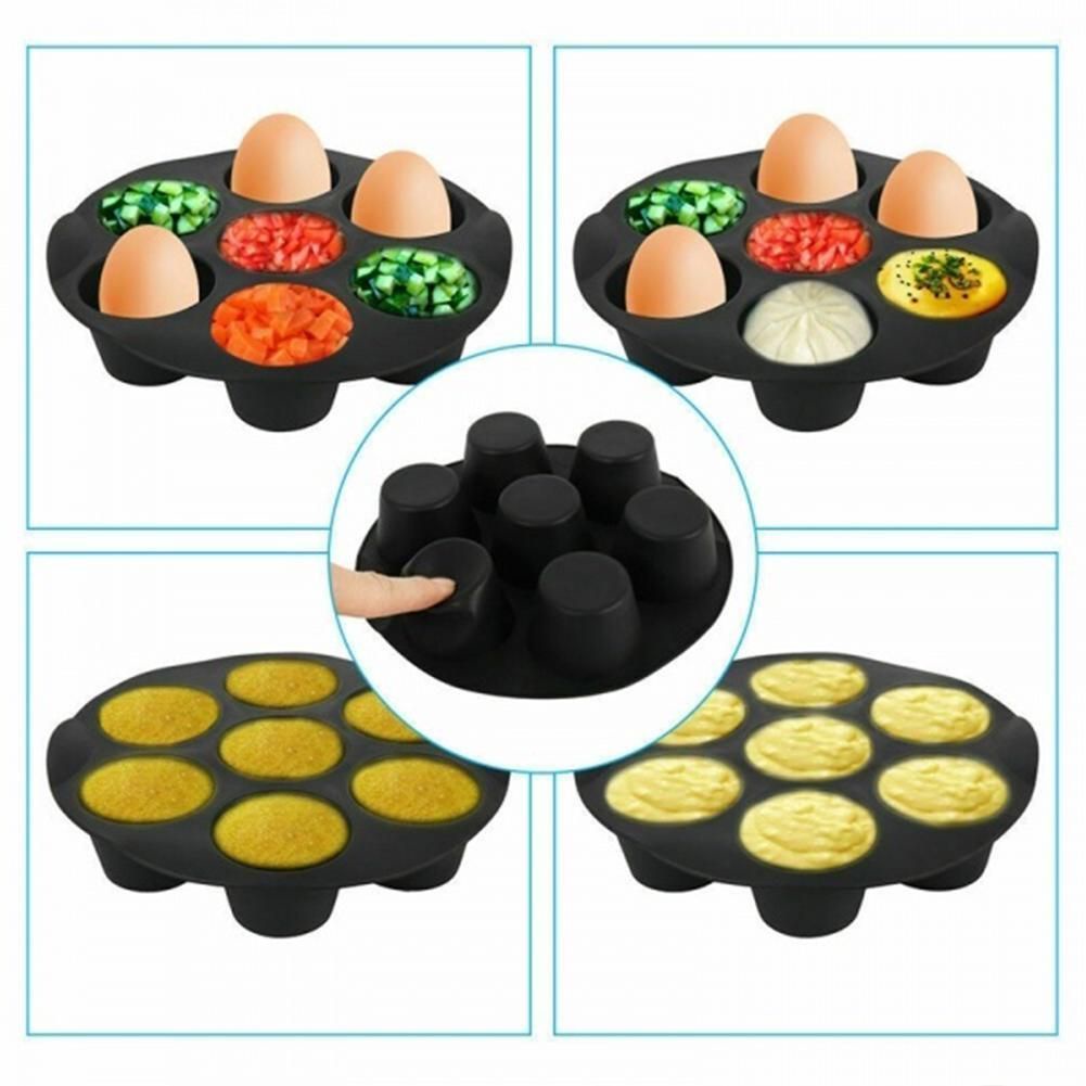 Khuôn silicon nướng bánh muffin trong nồi chiên không dầu cỡ lớn gồm 7 ô màu đen an toàn DIY