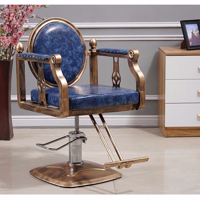 Ghế làm tóc bằng sắt rèn retro, chuyên dụng cho tiệm tóc, xoay điều chỉnh, cắt