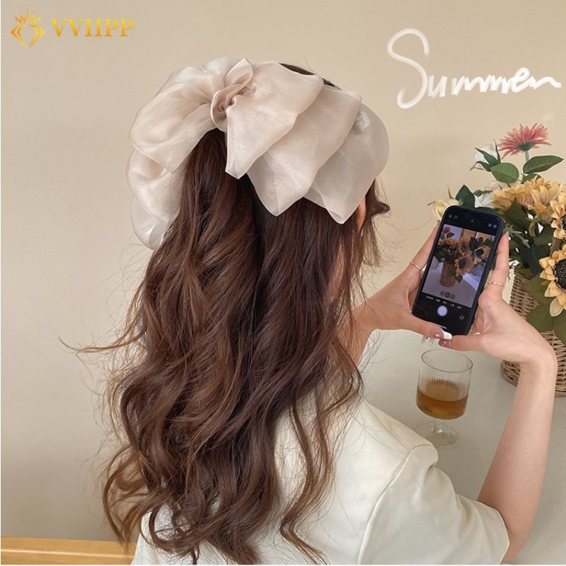 Kẹp Tóc Nơ Dài Bằng Lụa Chiffon Phong Cách Hàn Quốc Cho Nữ