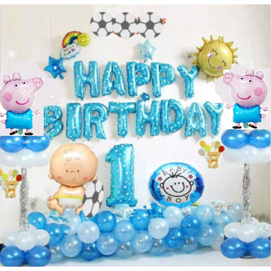 set bong bóng sinh nhật thôi nôi cho bé Chuột/ Heo con cho bé phụ kiện trang trí sinh nhật happy birthday