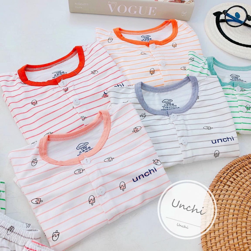 [VẢI MÁT MẶC HÈ] Bộ dài unchi cúc giữa kẻ peptit, bộ dài cúc giữa cho bé trai, bé gái