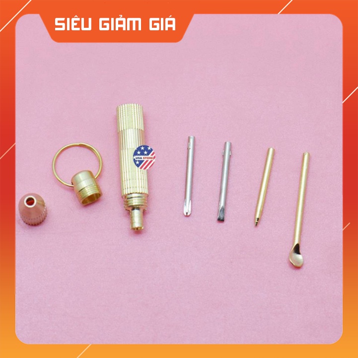 Móc Chìa Khóa 4 Đầu Tua Vít/ Lấy Ráy Tai/ Nặn Mụn - Móc chìa khóa hình viên đạn đa năng tiện lợi. -