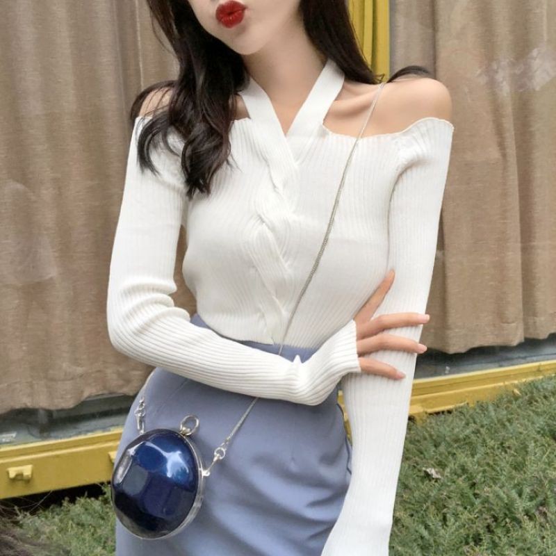 Women Sexy Long Sleeved Off-shoulder Knitwear Sweater | BigBuy360 - bigbuy360.vn