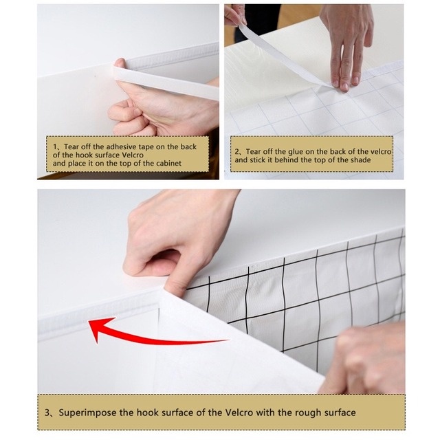 Rèm vải dày chống bụi chống thấm nước cho cửa tủ nhà bếp，Tủ rèm Velcro Rèm chìm Không cần đục lỗ Chống bụi tự dính Nhà bếp Cửa sổ Màn che Rèm chân tường，Tủ bếp trượt giá rẻ Rèm che tủ bếp