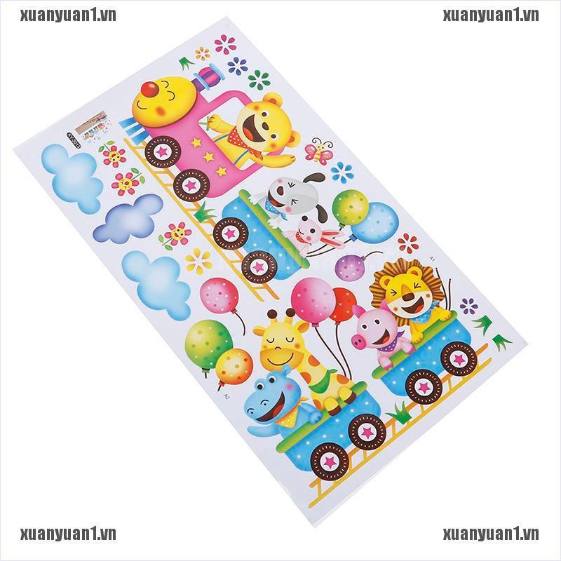 [XUANYUAN1] Sticker Dán Tường Phòng Bé Hình Tàu Lửa Động Vật DIY