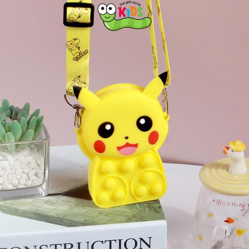 Túi POPIT Pikachu dễ thương đeo chéo cho bé chất liệu silicon bóp bong bóng giảm căng thẳng giải trí - TÚI PIKACHU
