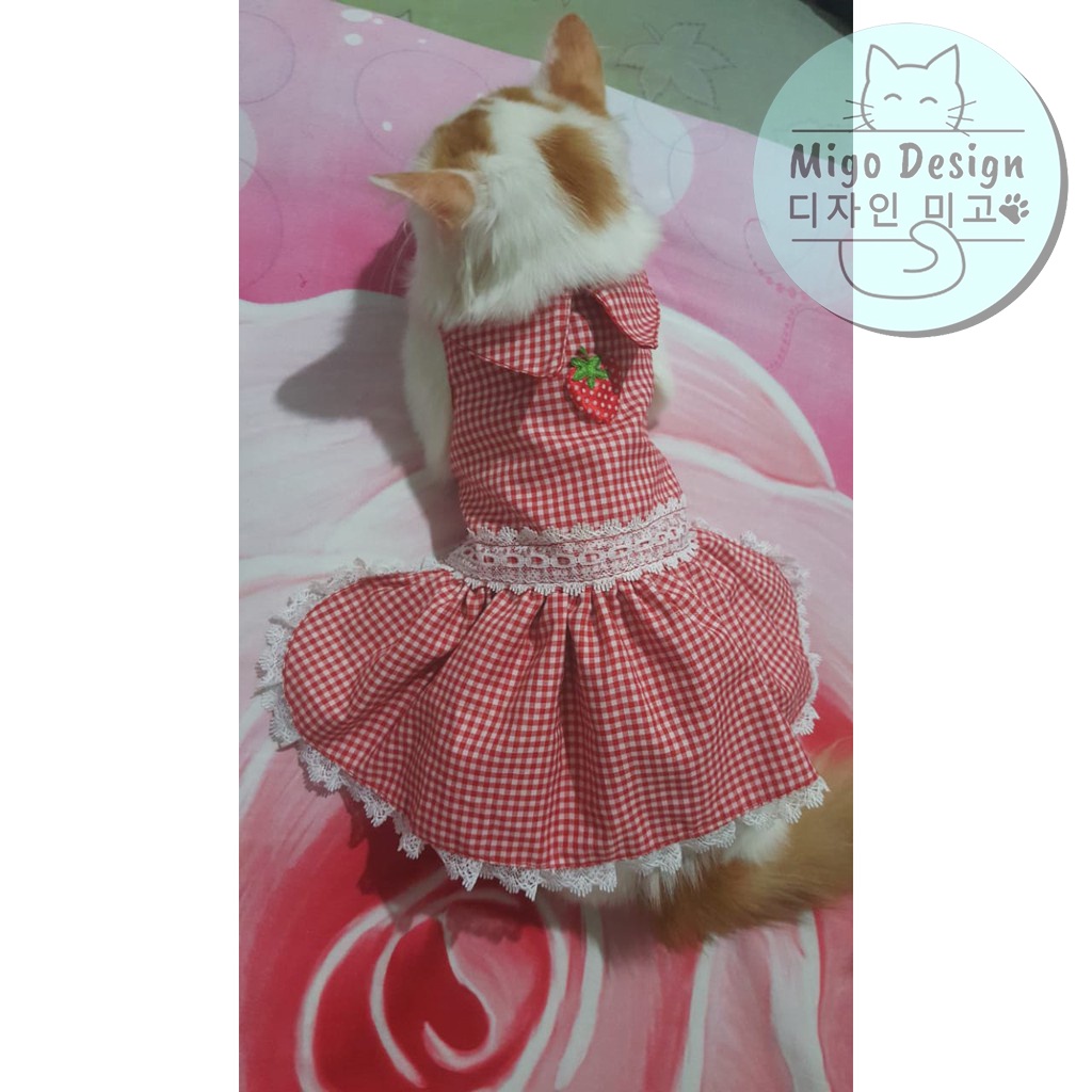 Migo Thiết Kế - Đầm Màu Đỏ Hình Thỏ/Mèo/Thỏ Hóa Trang Cho Thú Cưng 08