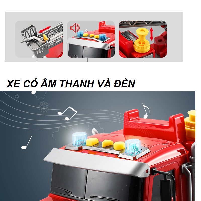 Xe cứu hỏa cỡ lớn đồ chơi trẻ em - mô hình xe cầu thang rút phun được nước thật xe có âm thanh và đèn  hãng Toystar