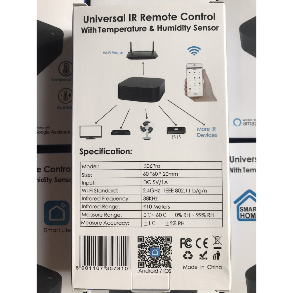 Bộ điểu khiển hông ngoại S06 Pro- cảm biến nhiệt độ, độ ẩm- Điều khiển hồng ngoại tuya wifi vuông