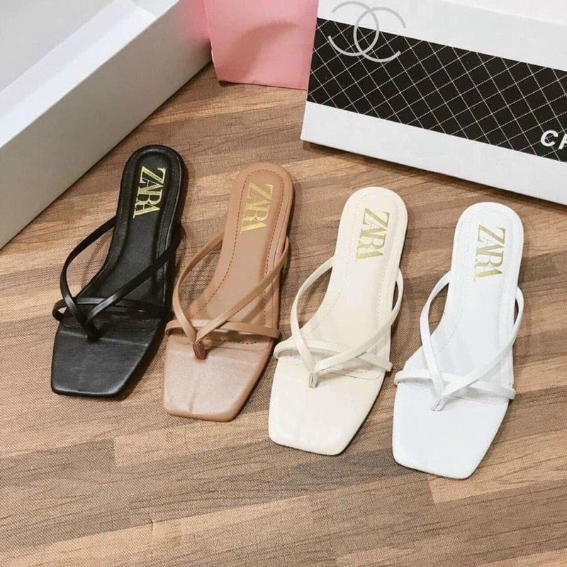 Dép lê nữ xỏ ngón kẹp tông đơn giản nhẹ nhàng đế bệt mũi vuông đi mưa đi chơi đẹp