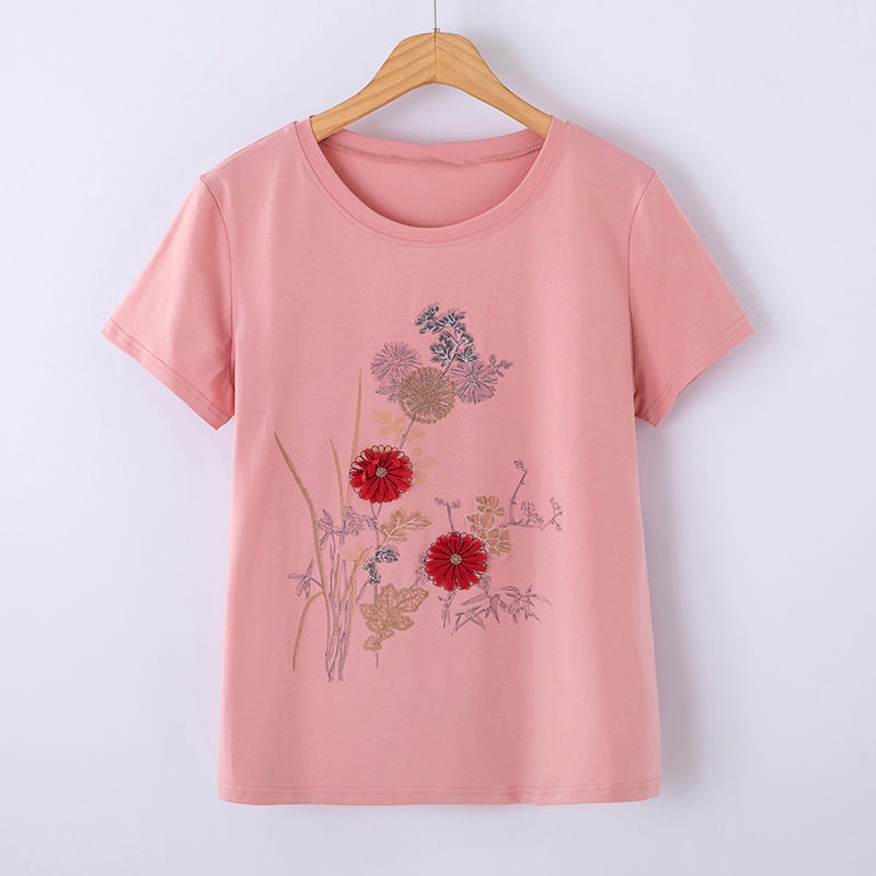 Áo thun tay ngắn dáng rộng màu sắc đơn giản dành cho phụ nữ trung niên