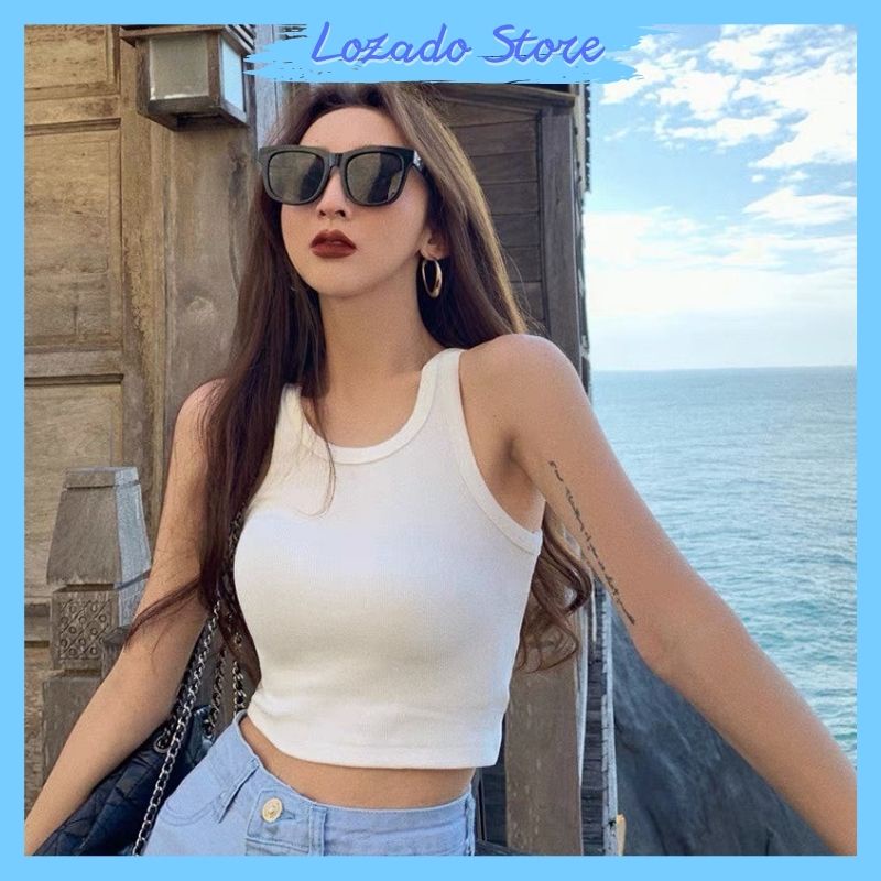 Áo ba lỗ nữ LOZADO áo kiểu nữ sát nách dáng croptop ôm body tôn dáng chất liệu zip cao cấp hàng đẹp A24