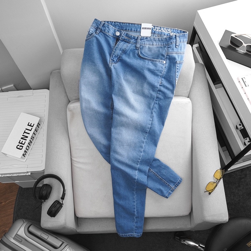 Quần jean nam co giãn nhẹ màu xanh biển BIGSIZE < 130kg