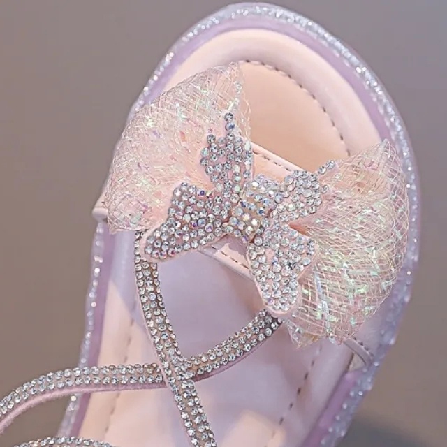 Xăng đan Quai Dán Đính Đá Hình Nơ Xinh Xắn Cho Bé Gái