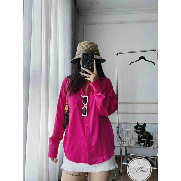 Áo sơ mi hồng trơn đuôi tôm siêu xinh