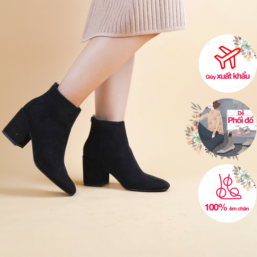 Boot nữ cổ ngắn da lộn mũi tròn- Boots nữ Starkela xuất Âu - Kimy Store