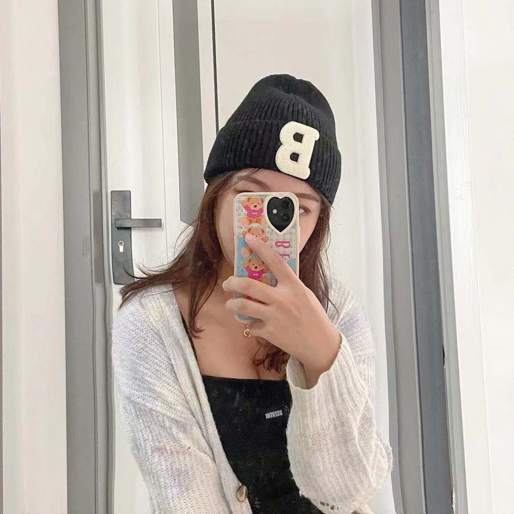 Mũ beanie Thêu Chữ B Phong Cách Hàn Quốc Xinh Xắn Cho Nữ