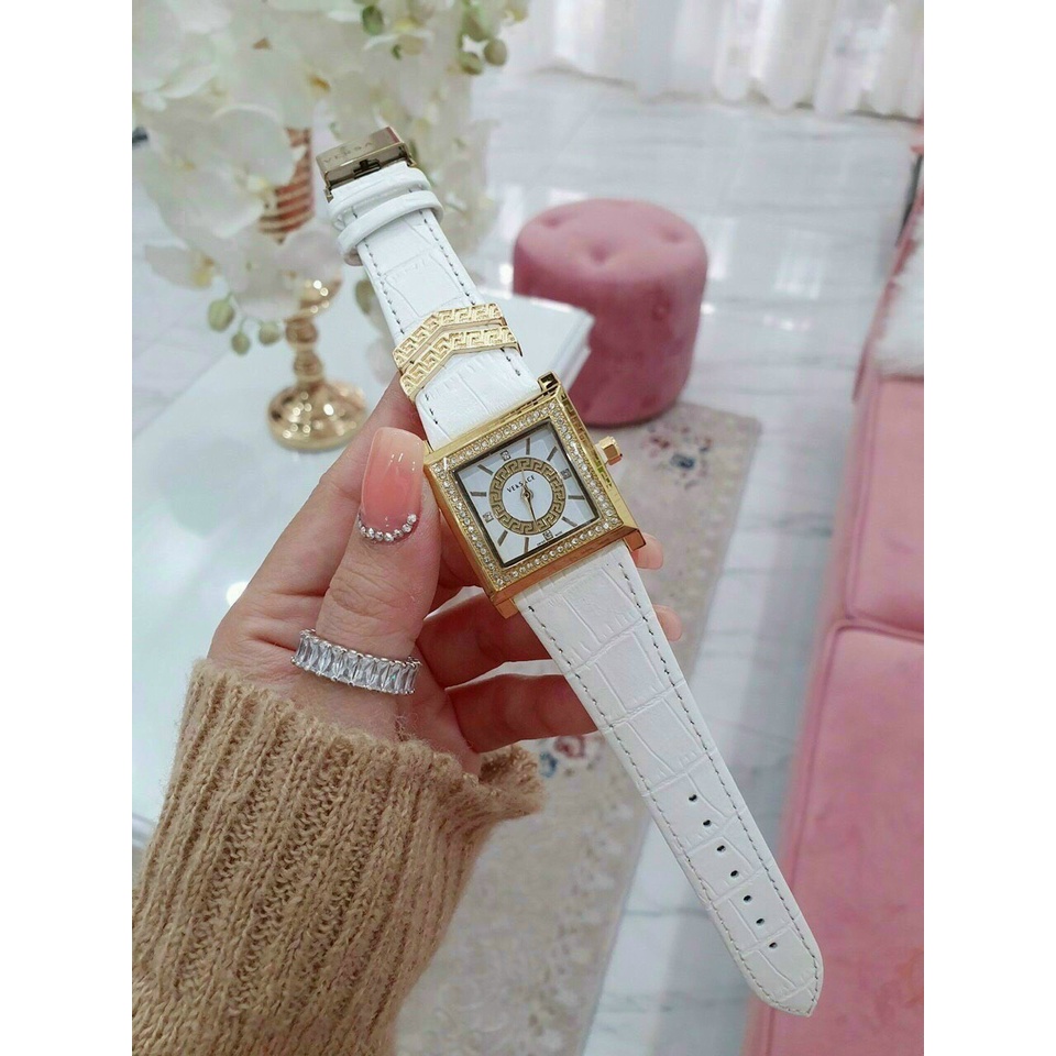 Đồng hồ đeo tay nữ, đồng hồ nữ VERSACE dây da cao cấp, mặt vuông thời trang siêu hot giá cực rẻ, chất lượng cao