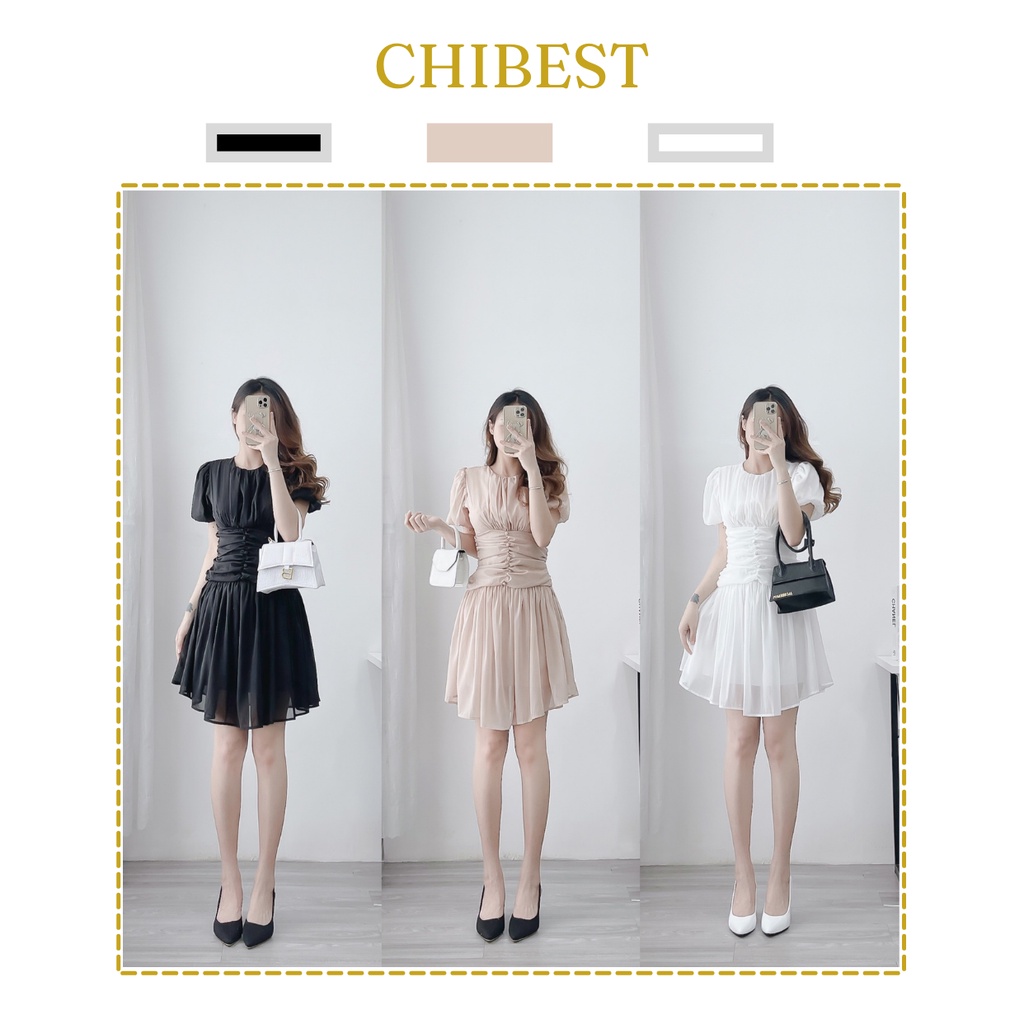 Đẫm tơ ánh kim nhún eo nút bọc phối tay chun bo phồng HDB714 CHIBEST