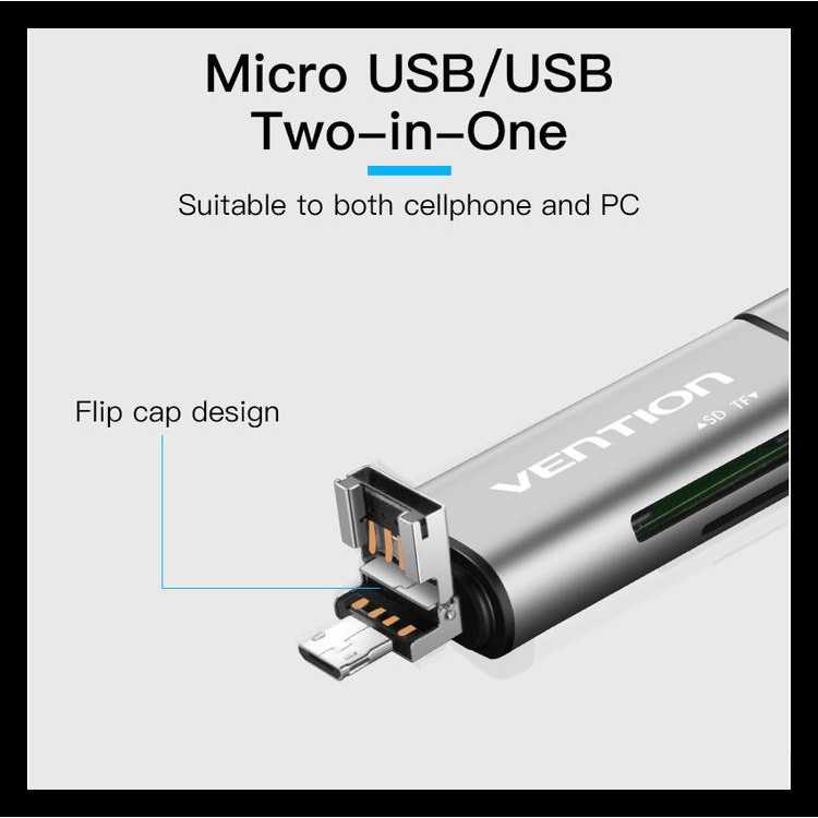 Đầu Đọc Thẻ Nhớ Vention Ccj Allin1 Usb Micro Sd Tf Tốc Độ Cao 1200 | BigBuy360 - bigbuy360.vn