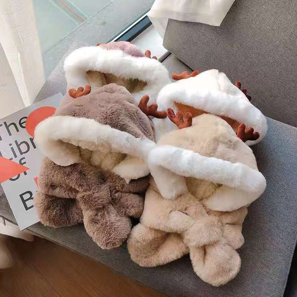 Mũ lông cừu tai tuần lộc kèm khăn quàng cổ phong cách Hàn Quốc cho bé