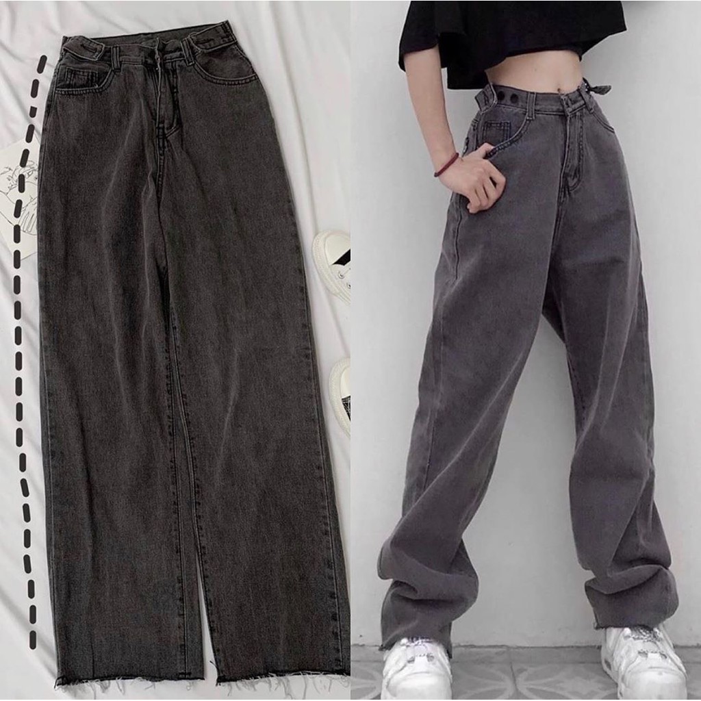 Quần Simple Jeans NQ30_store Ống Rộng Cạp Cao Rách Gấu Màu Đen Nữ Ullzang | WebRaoVat - webraovat.net.vn