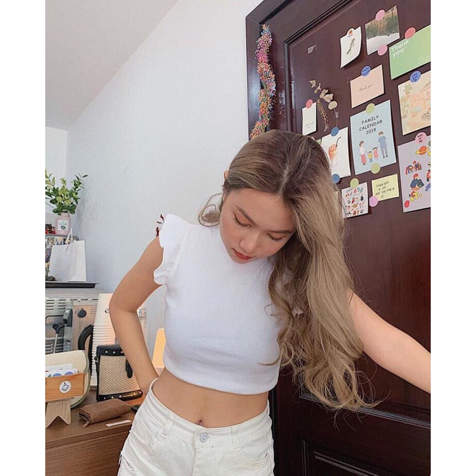 (Có video) Áo croptop cánh tiên cổ lọ