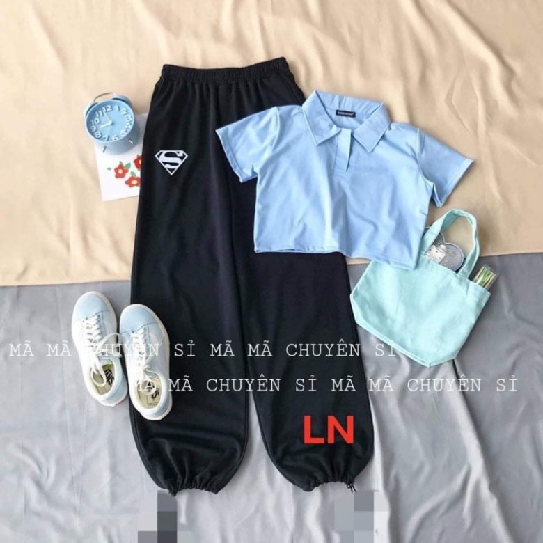 Sét áo croptop polo + quần bom lô gô LN0621
