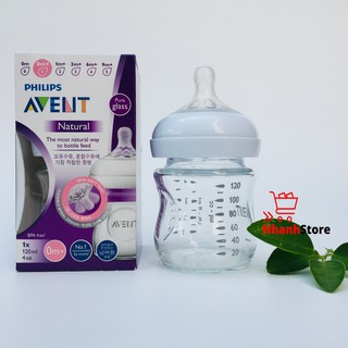Bình sữa thủy tinh Avent Natural 120ml (núm số 1, trẻ 0 tháng+)