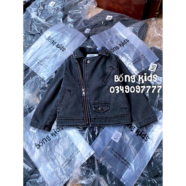 Áo Khoác Biker Bé Trai Lót Nỉ Dày Dặn Đen Bạc ZR
