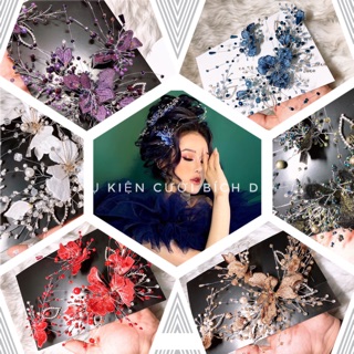 🌈🌈 Phụ kiện cài tóc cô dâu mẫu mới - Mẫu bộ 3 bông nỉ phối pha lê siêu đẹp nhé