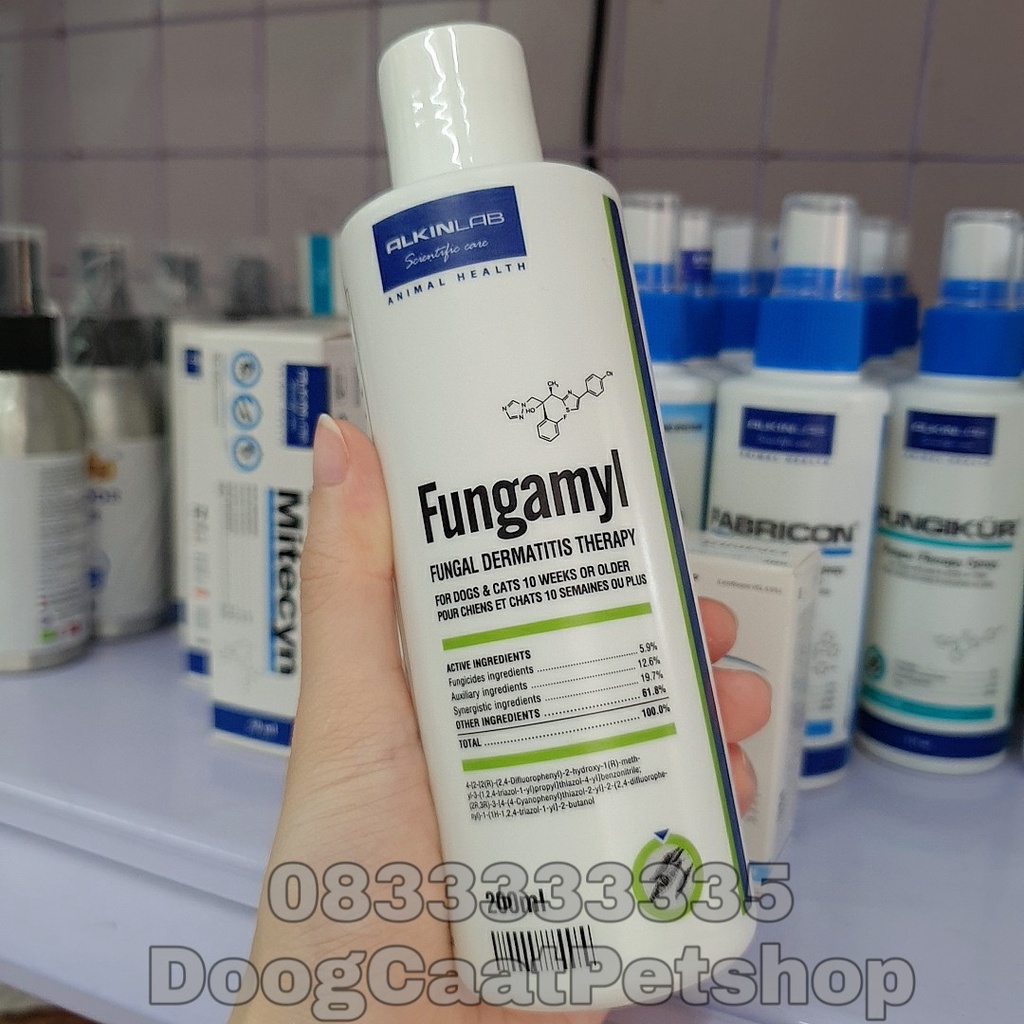 [Chính hãng Alkin] FR009 - Dầu tắm ủ Fungamyl trị viêm da nấm, vảy gầu cho chó mèo 200ml