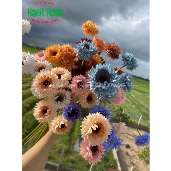 Cành hoa Cúc Bất Tử 8 bông cao 80cm hàng loại 1-Hoa lụa, hoa giả